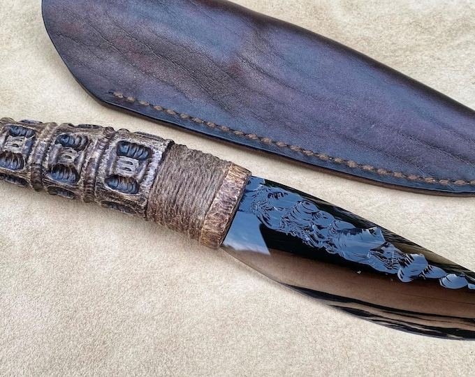 Obsidian knife, Crystal Athame, Ritual Dagger,Dual Finish Blade
