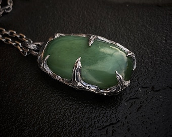 Jade Amulet, Author's Jade pendant with cat's eye effect, NForge25@, Unique Gemstone Jewelry