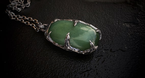 Jade Amulet, Author's Jade pendant with cat's eye effect, NForge25@, Unique Gemstone Jewelry
