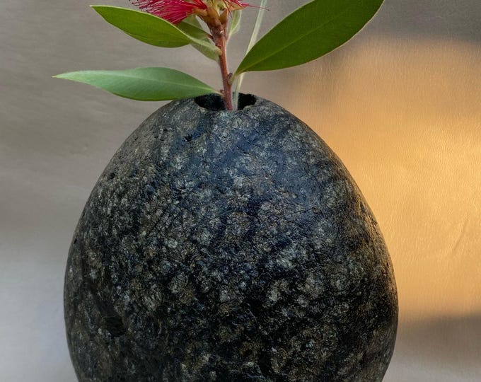 Vase, Handcrafted, Minimalist vase made of serpentine pebbles.