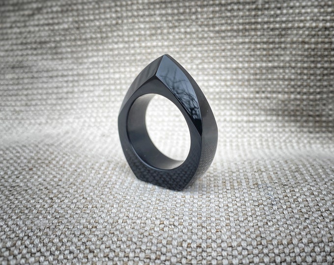 Black Obsidian ring, Handmade author's ring