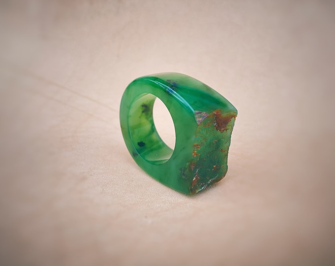 Jade Amulet ring, top jade,  Author's ring from jade grade Haranur, Neolithic Jade Ring, Security Ring