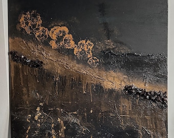 Golden Autumn, Where Autumn, Original autumn-inspired painting with natural obsidian elements, Spiritual energy art, Energetic @25