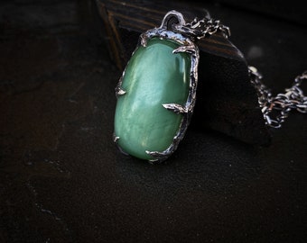 Jade Amulet, Author's Jade pendant with cat's eye effect, NForge25@, Unique Gemstone Jewelry