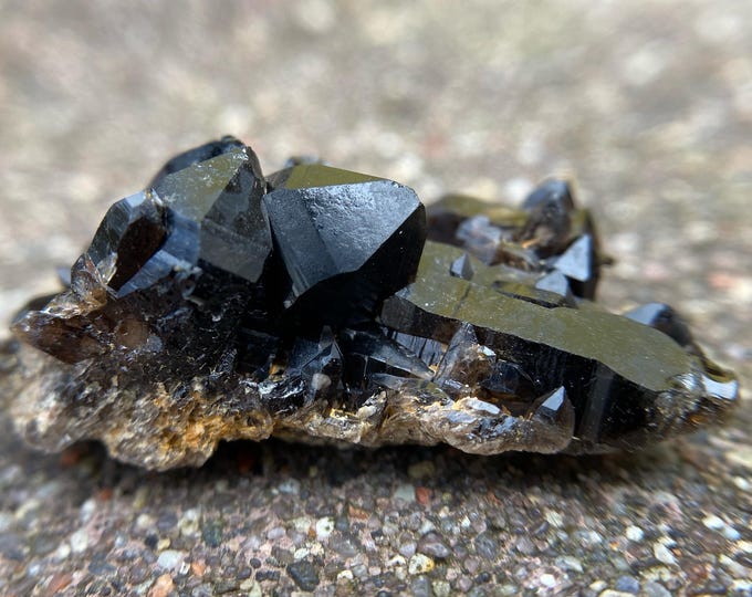 dark smoky quartz crystals, mini druze