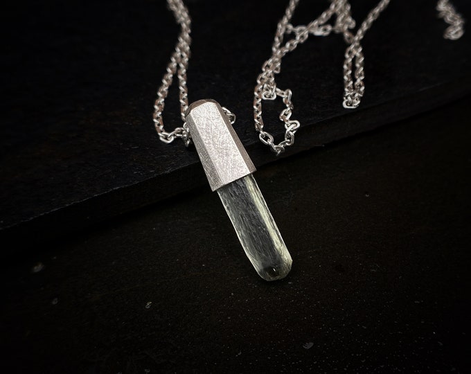 Heliodor crystal in silver, Artisan heliodor pendant necklace