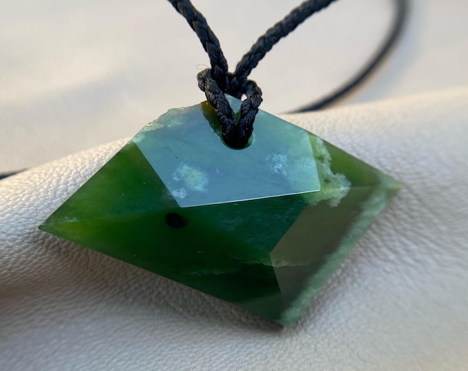 Natural Jade Amulet Necklace, Green Nephrite Jade Pendant, Protection Talisman, Crystal Jewelry, Spiritual Gift, Handmade