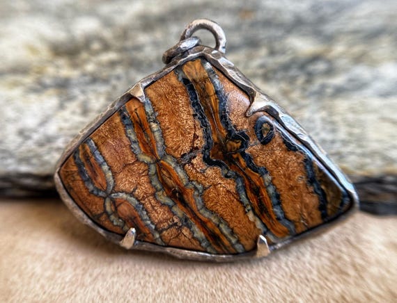 Gemstone fossil pendant, Handmade jewelry with natural stone/fossil specimen