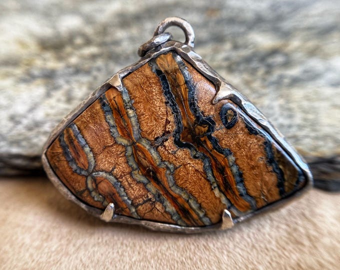 Gemstone fossil pendant, Handmade jewelry with natural stone/fossil specimen