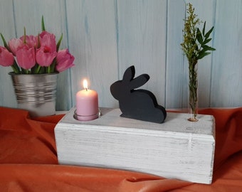 Easter vase with candle made of wood