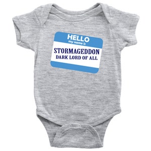Hello My Name Is Stormageddon Dark Lord Of All Baby Bodysuit Doctor Who Baby Outfit