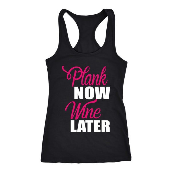 Plank Now Wine Later Womens Gym Tank Top Funny Workout Quote Tank