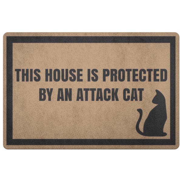 This House is Protected by an Attack Cat Doormat Funny Kitten Welcome Mat