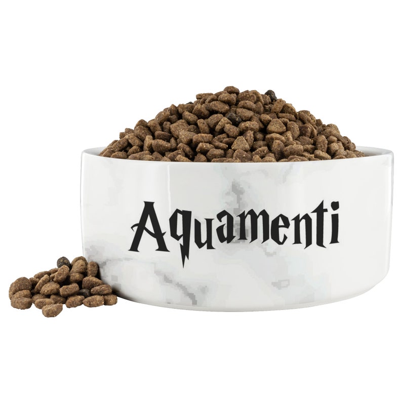 White Marble Ceramic Dog Bowl Aquamenti Food And Water Dish Gift For Pet