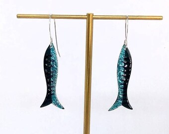 Handmade Enamel earrings - Mackerel earrings