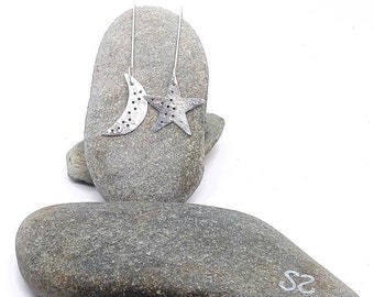 Handmade Silver Earrings - Star and Moon earrings