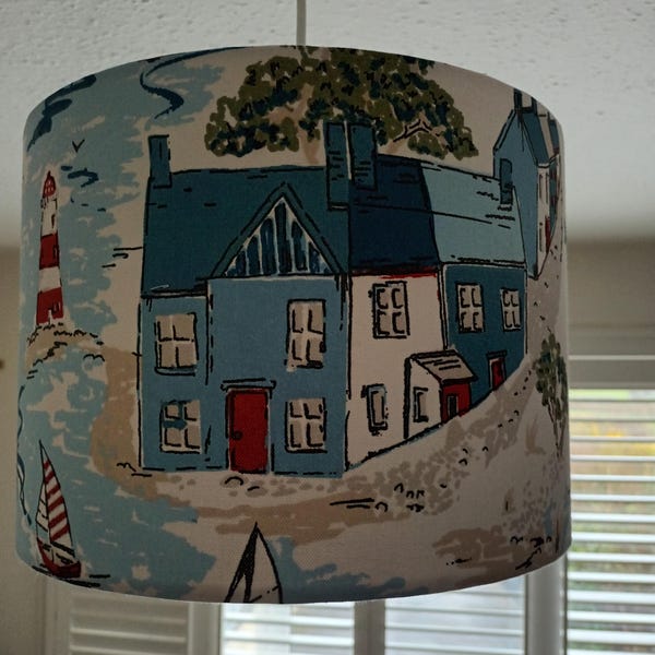 Seaside Cottage Lampshade: Lighthouse, Beach Huts, Coastal Home Decor