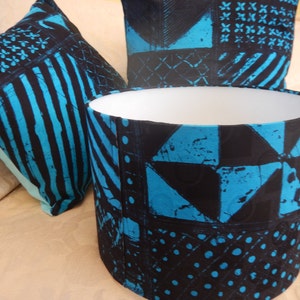 Lampshades and Cushions in Black/Turquoise Fabric