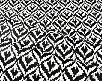 Elastic Satin Ornament Motifs, Elastic Cotton Fabric, Black White Elastic Satin Graphic Patterns, Soft Fabric For Clothing