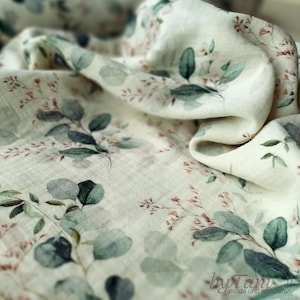 Musselin Beige Mit Grünen Pflanzen Und Blüten, Weicher Musselinstoff, Zum Nähen, Natur, Crinkle-Look, Loops, Schals, Herbstmode, Kreativ