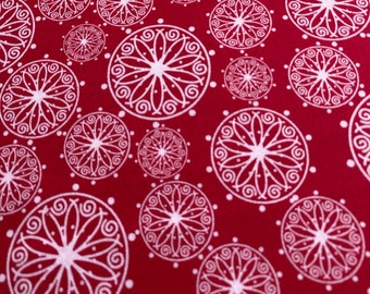 Christmas Fabric, Cotton Print, Christmas, Christmas, Snowflakes, Red, Advent Calendar, Winter