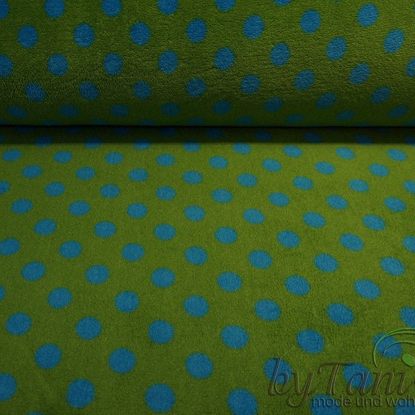 Fleece in Grün mit Blauen Punkten, Weich, Warm, Kuschelig, Cute, Polyester, Dots