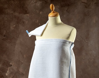 Juego de sauna Ladies, Sarong - SaunaKilt, Vestido de sauna, Sauna Sarong, Wellnes, Toalla, Toalla de sauna, Toalla de sauna para mujeres, Azul blanco, byTani