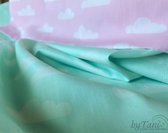 Tela de algodón Cloud Sky en menta o rosa, tela para niños con motivos de nubes, cielo de nubes, tela de algodón claro, suave, selección de color