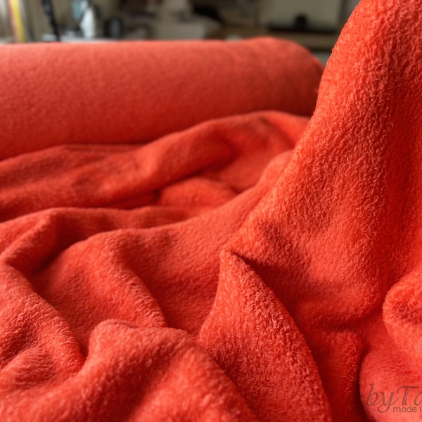 Fleece Korallrot Uni, Weicher Fleecestoff In Korallrot, Zum Nähen, Kuscheliger Stoff Für Decken, Sofa Decke, Kuscheldecke, Hautfreundlich