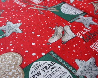 Decorative fabric cotton Christmas motif 0.5 m, Merry Christmas, Christmas, Red