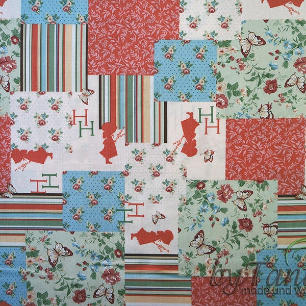 Patchwork Cotton Fabric Holly Hobbie Country 6, Patch, Pattern, Flowers, Butterfly, Rose