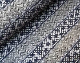 Strick Jacquard Blau-Grau, Ornamente, Streifen, Gestreift