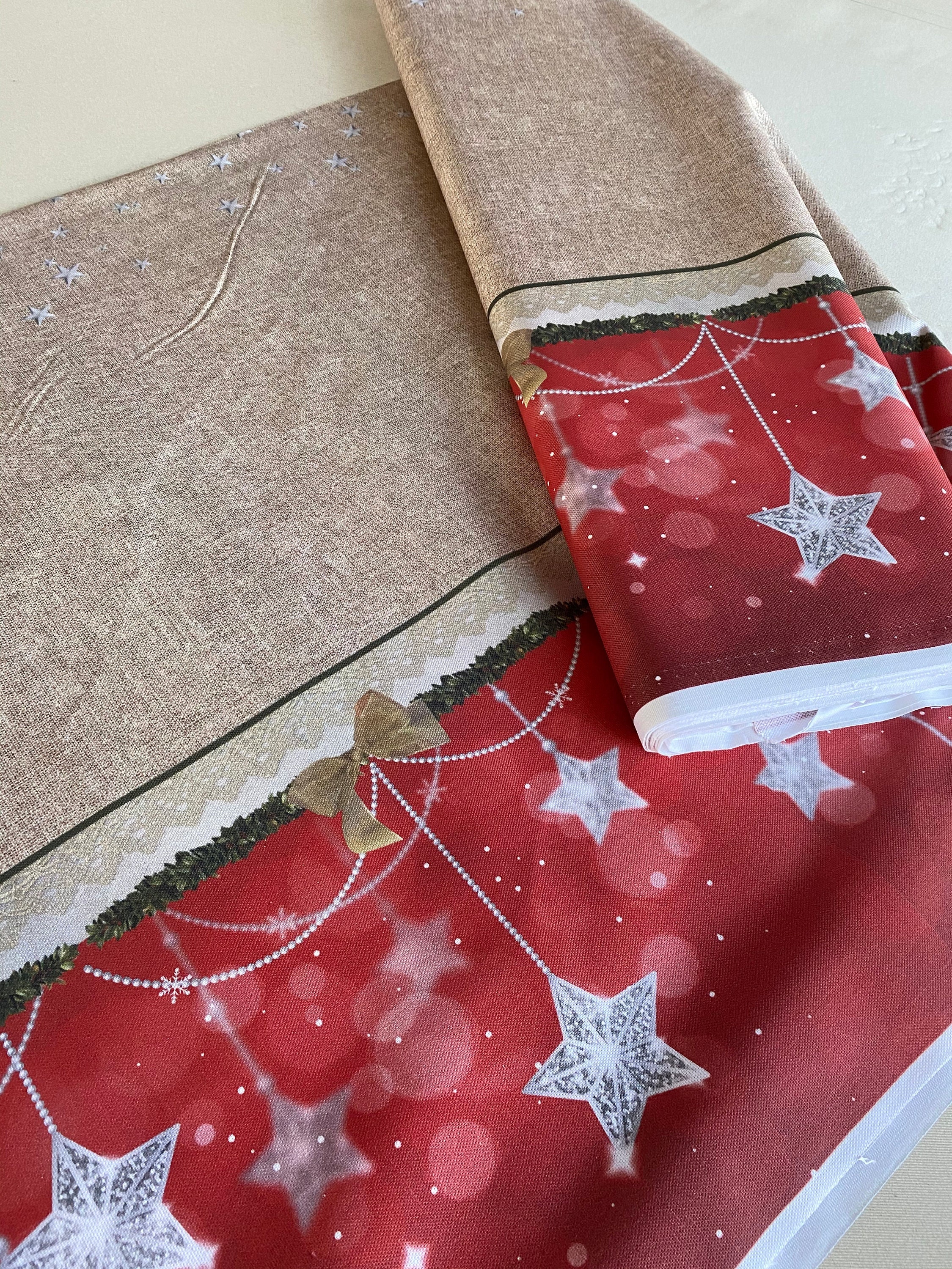 cotton fabric, tablecloth, Christmas decoration, dining room, gift, Christmas, Christmas fabric, fabric, cotton print, stars, decoration