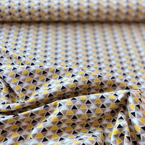 Cotton Jersey Fabric With Triangle Symbols In Light-Beige, Stretch Cottonjersey With Ornaments, Triangle Shape, Beige, Sewing, Triangular
