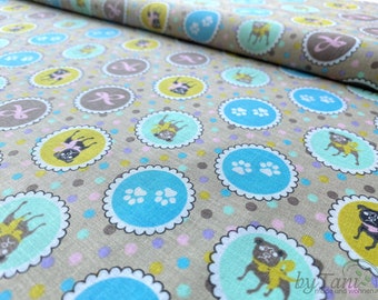 Tissu 100% Coton Popeline - Motif Bulldog Et Copines Chiens | 50x80cm | Idéal Vêtement, Masque, Coussin