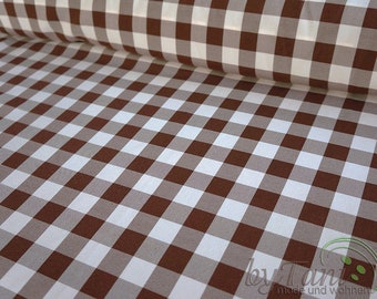 Curtain fabric Vichy check brown-white, fabric checkered, curtain, polyester fabric, by the meter, rectangles, light brown