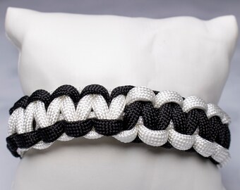 550 Paracord Bracelet,Black, White, Handmade Braided Bracelet