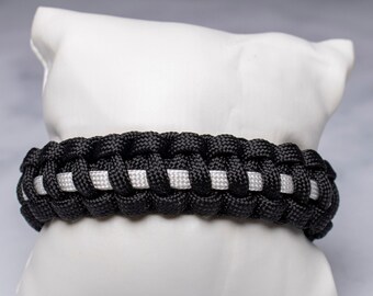 Black and White Paracord Bracelet, Braided Bracelet, Metal Buckle, Men and Women Sizes, Black Lives Matter