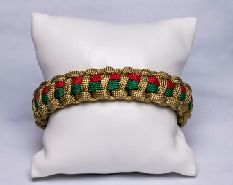 550 Paracord Bracelet, Gold, Red, Green, Handmade Braided Bracelet