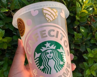 Cafecito y Chisme Starbucks Cup, Starbucks Cold Cup, 24oz Venti Cold Cup, Concha Starbucks Cup