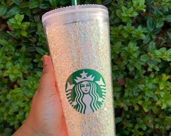 Bling Starbucks Tumbler, Bling Snowglobe Tumbler, Personalized tumbler,  24oz Starbucks Bling Tumbler, Rhinestone Filled Double Wall Tumbler