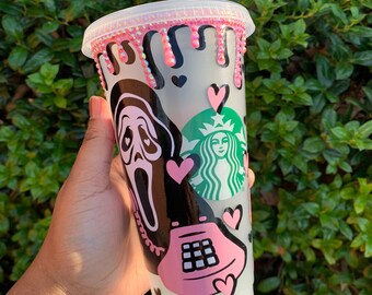 Scream Starbucks Cup, Halloween Starbucks Cold Cup, Scary Movie 24oz Venti Cold Cup, No You Hang Up, Bling Starbucks Cup