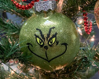 Grinch Ornament, Plastic Ornament, Glittered Christmas Ornament, Personalized Ornament, Grinchmas