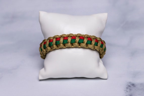 550 Paracord Bracelet, Gold, Red, Green, Handmade Braided Bracelet 