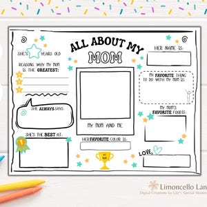 All About My Mom | All About Mom Coloring Page | Gift for Mom | Card for Mom from Child | Instant Download