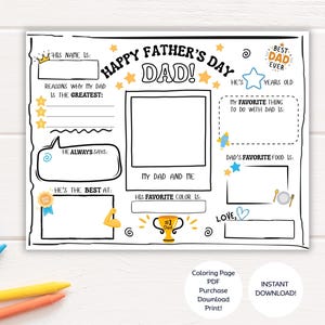 Father's Day Gift | Printable Father's Day Card | All About My Dad Coloring Page | | Father's Day Printables | Father's Day Questionnaire