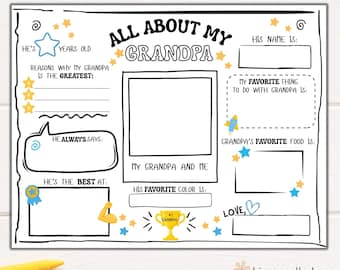 All About My Grandpa Coloring Page | Printable DIY Birthday Gift | Kids Craft (Instant Download)