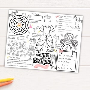 Princess Birthday Coloring Placemat: Royal Party Favor | Color-In Table Decor Games (Instant Download)