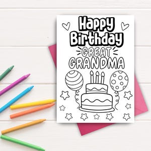 Happy Birthday Great Grandma Color-In Card | Printable Birthday Card for Kids to Color | Instant Download | Birthday Card for Great Grandma