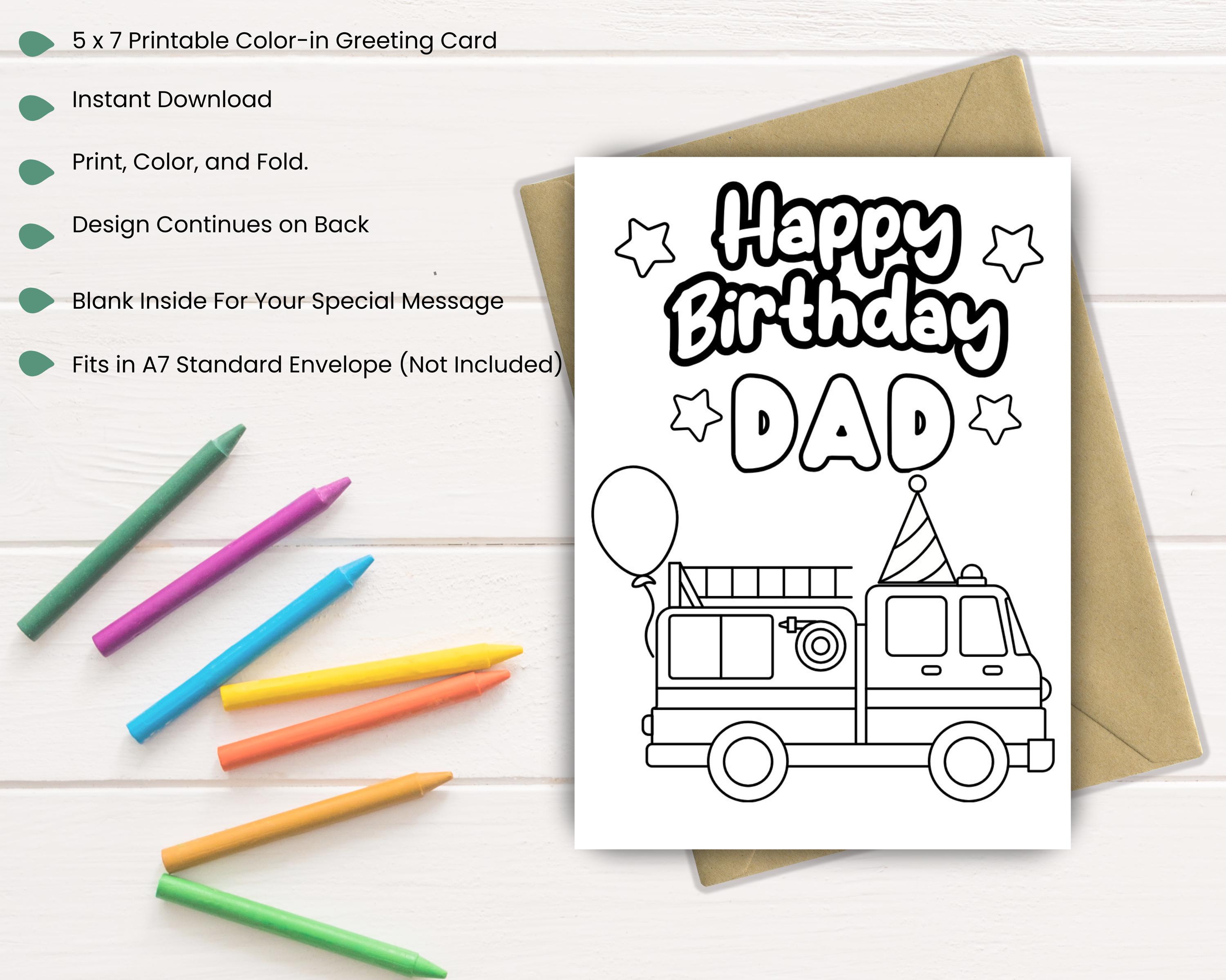 Happy Birthday Dad Color-in Card: DIY Kids Craft | Printable Gift (easy ...